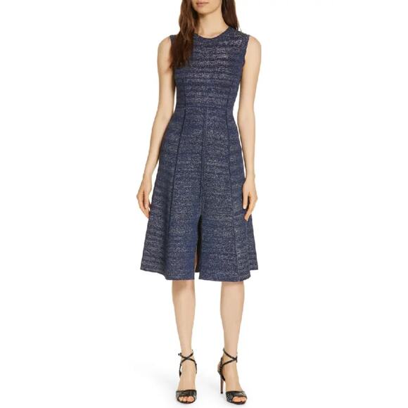 VERONICA BEARD FOLEY SLEEVELESS METALLIC FLARE MIDI DRESS sz M - Picture 1 of 11